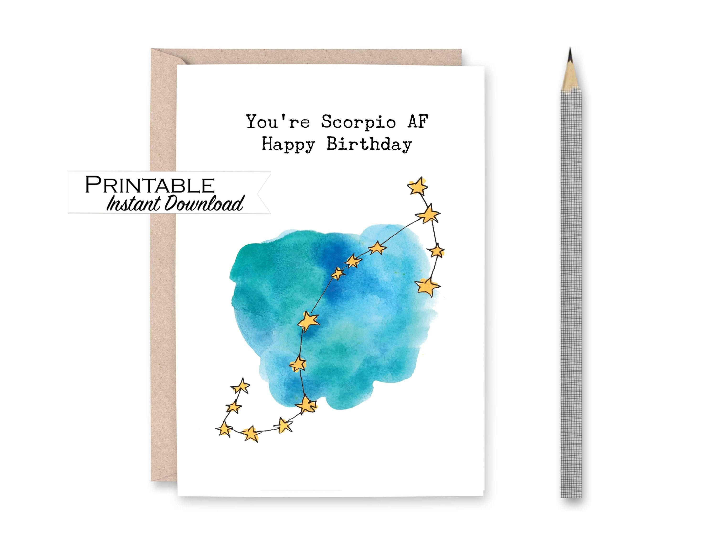 Scorpio AF Constellation Birthday Card Printable StarCityCo