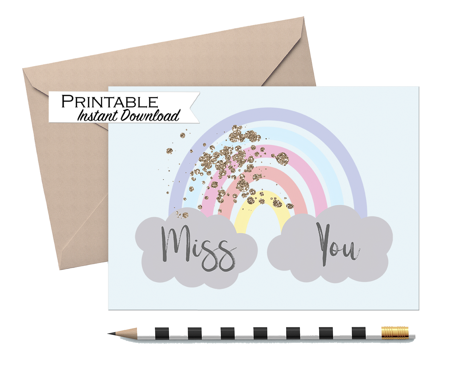 Rainbow Miss you Card Printable - Digital Download – StarCityCo